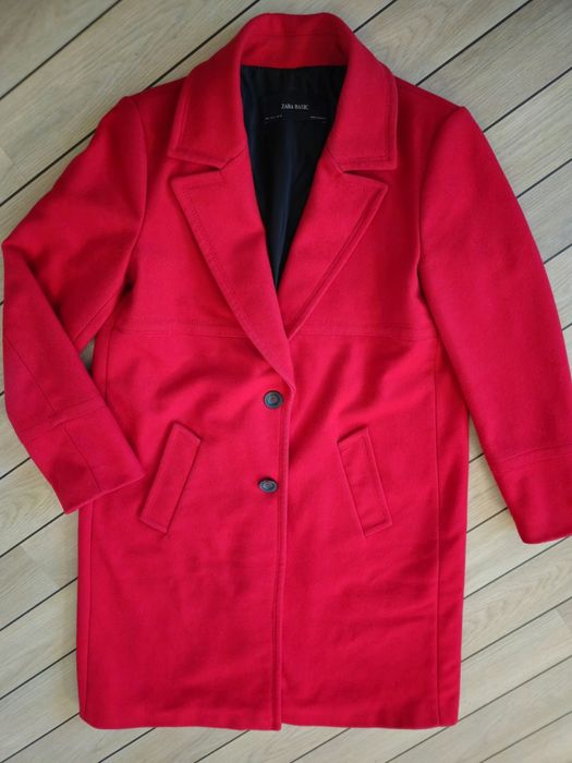ZARA Basic klasyczny czerwony Płaszcz roz. L