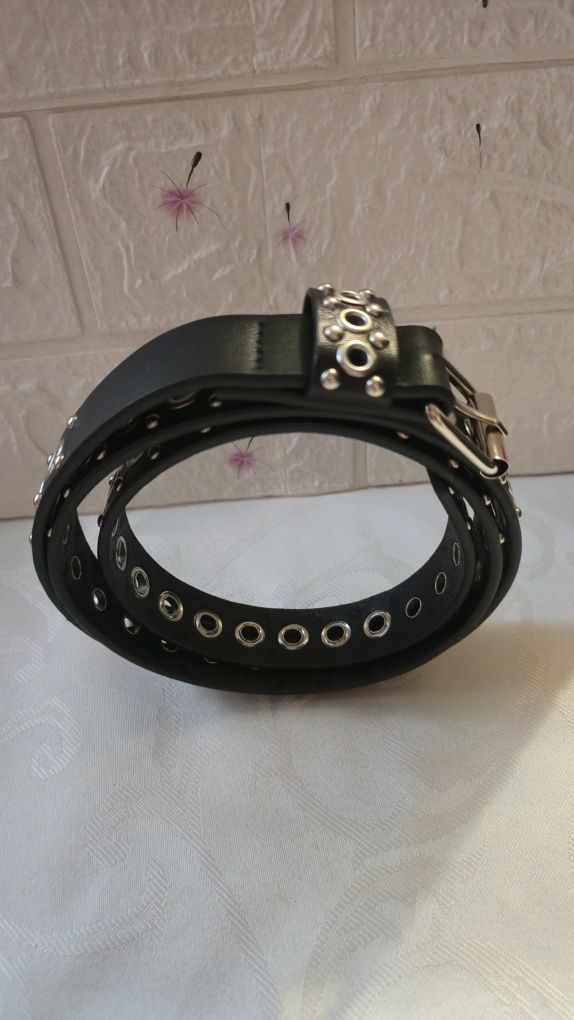Damski Pasek srebrna klamra Metalowe oczka Punk retro