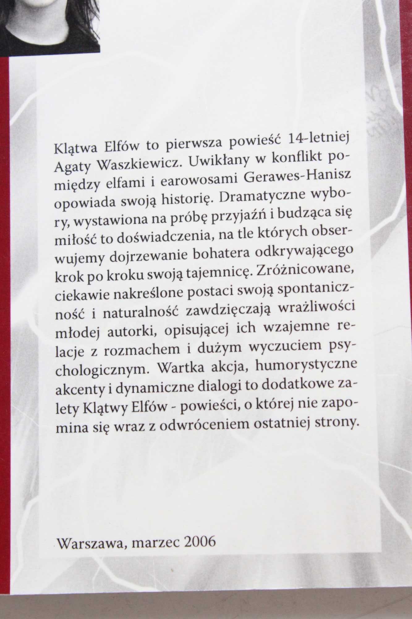 Klątwa elfów Agata Waszkiewicz powieść elfy autorka nastolatka
