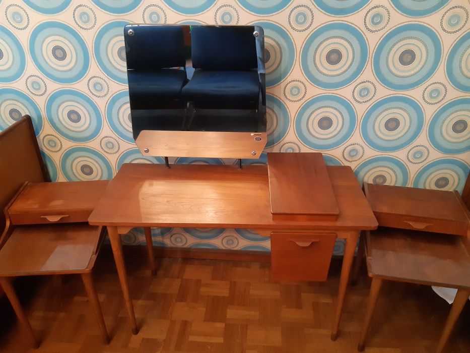 Łóżko drewniane z szafką nocną  Art Deco, Vintage