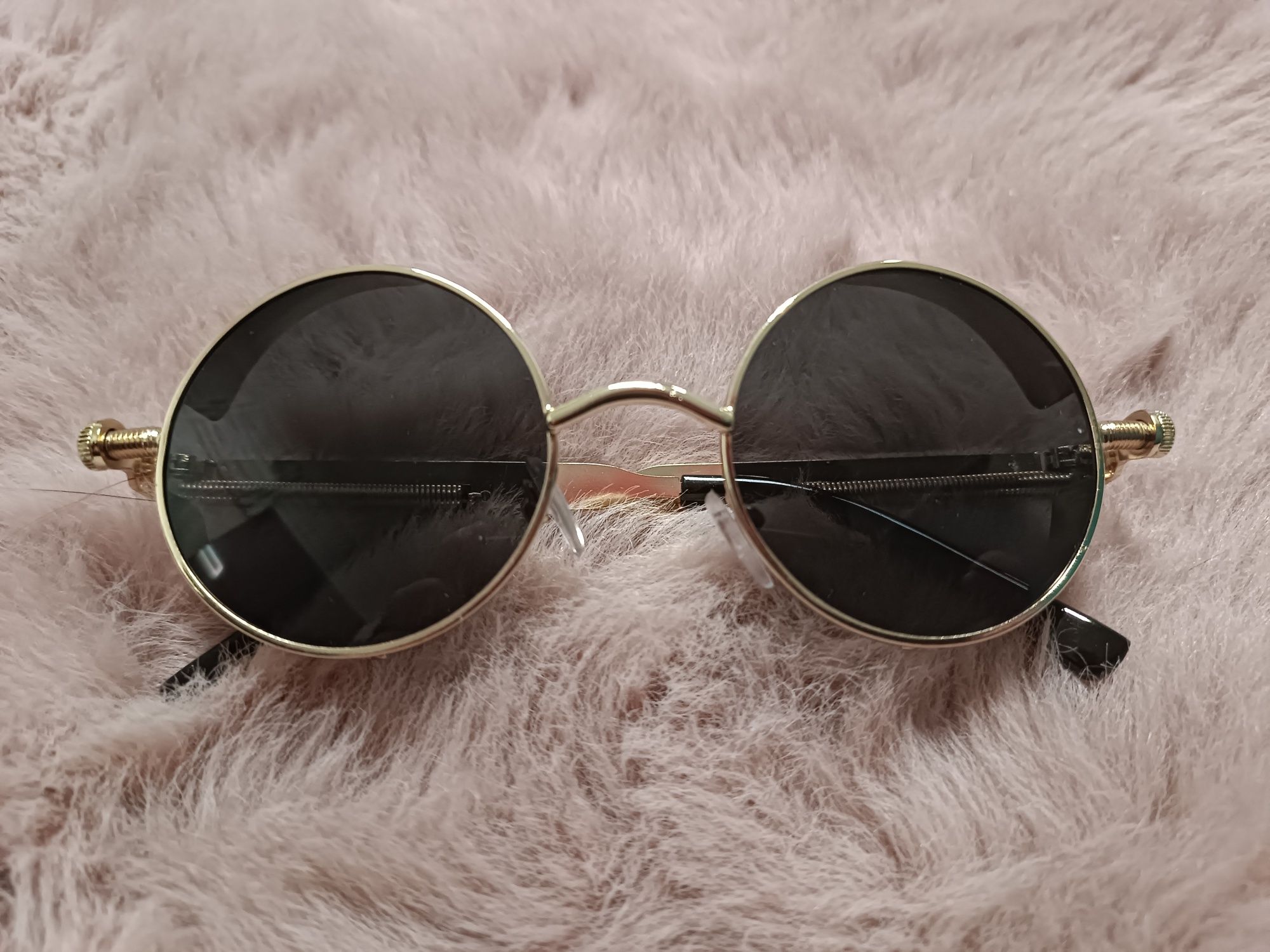 Okulary przeciwsłoneczne okrągłe lenolki steampunk złote oprawki