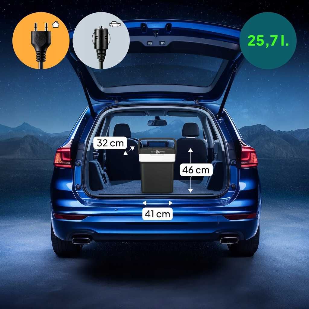 Lodówka turystyczna 25,7L 12V/230V USB chłodzenie, grzanie