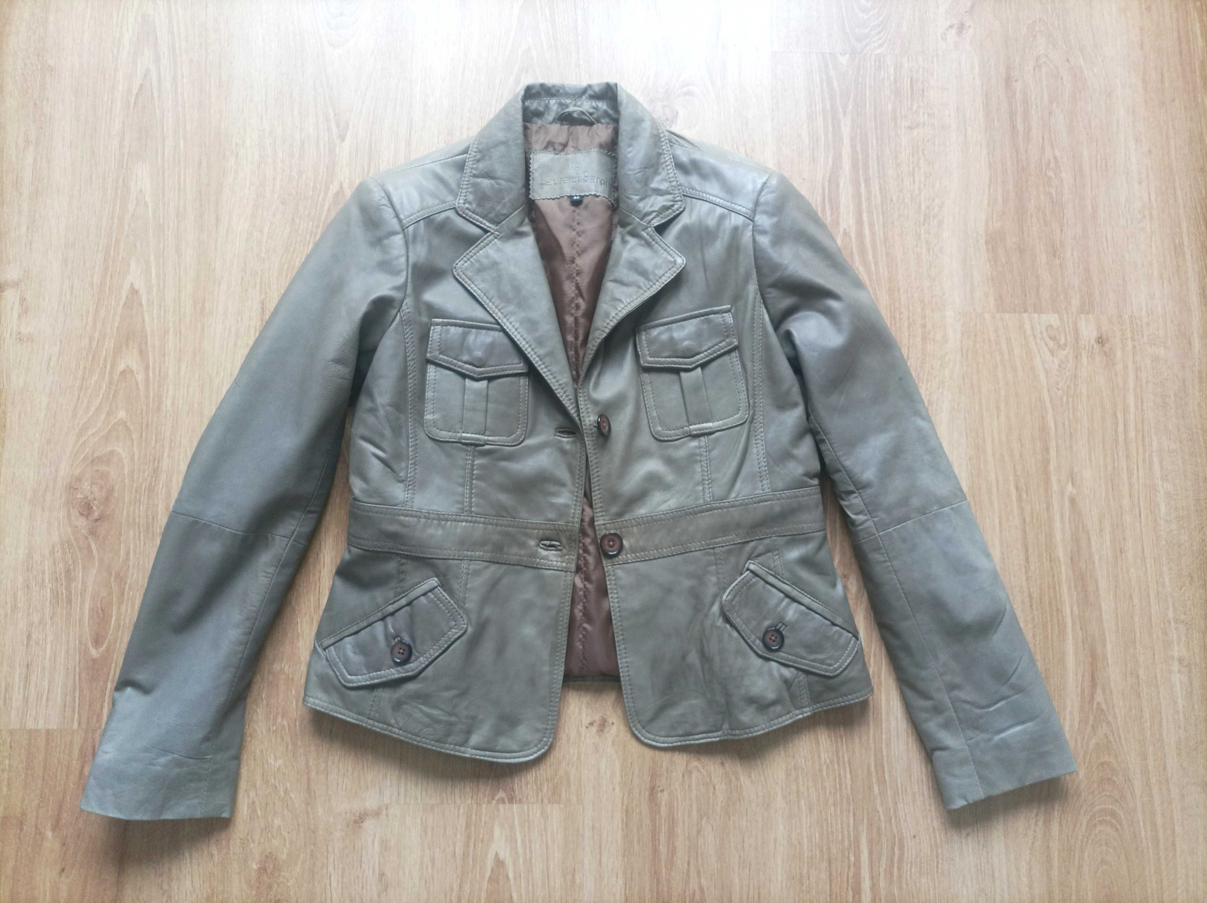 Vintage skórzana marynarka damska Laura di Sarpi / khaki / rozm. 38/40