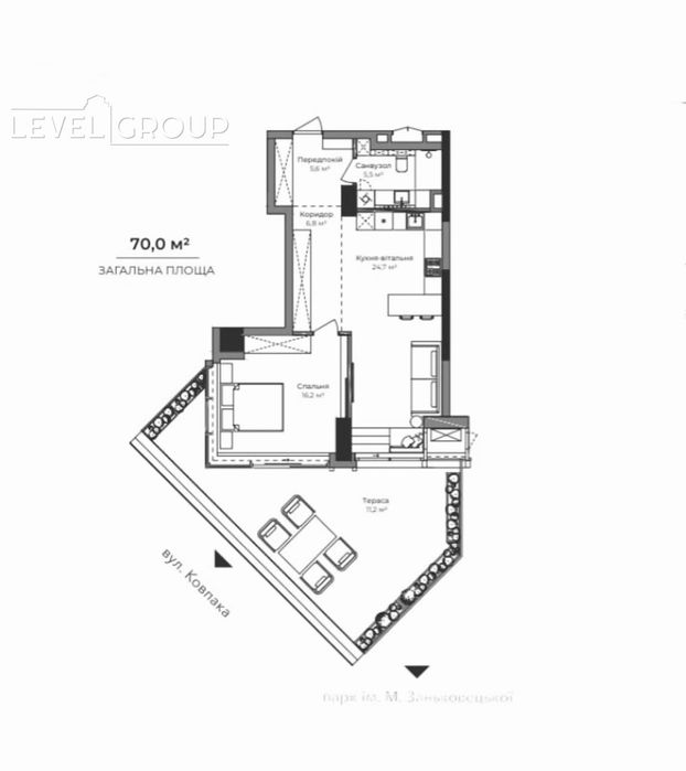 1-кімнатна квартира з терасою в ЖК 'А136 Highlight Tower'