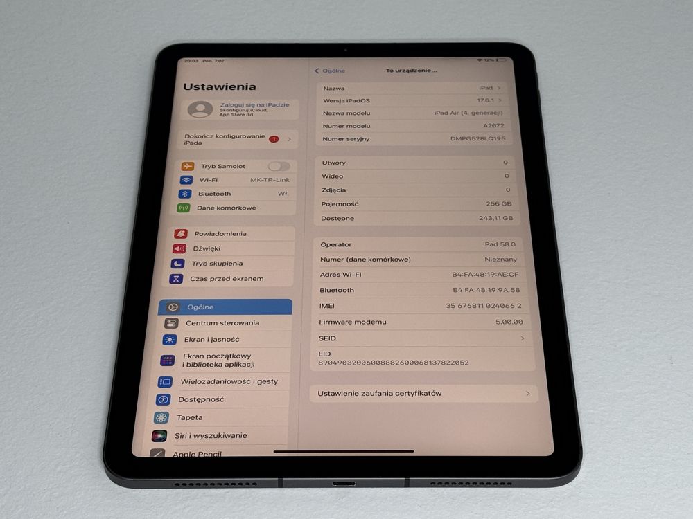 iPad Air 4 (A2072) - 256GB - Cellular (LTE) - faktura VAT 23%