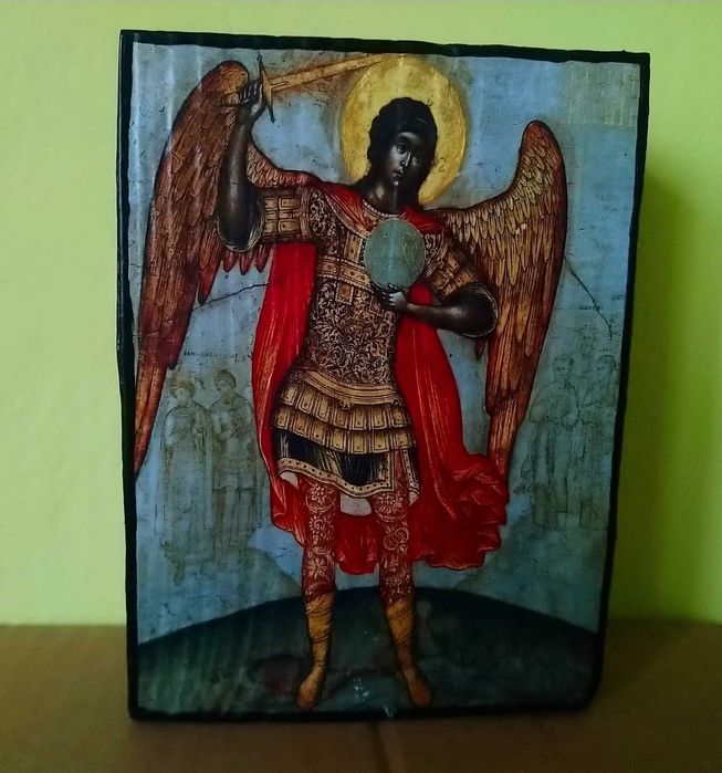 Mała ikona na desce Św. Michał Archanioł wym 9x12,5x2,5 cm