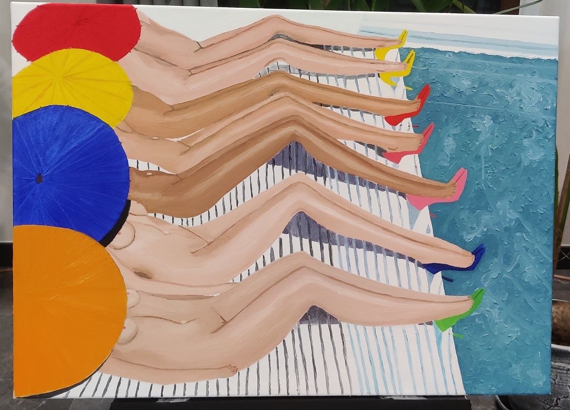 Obraz olejny na płótnie 50x70 girls at the pool