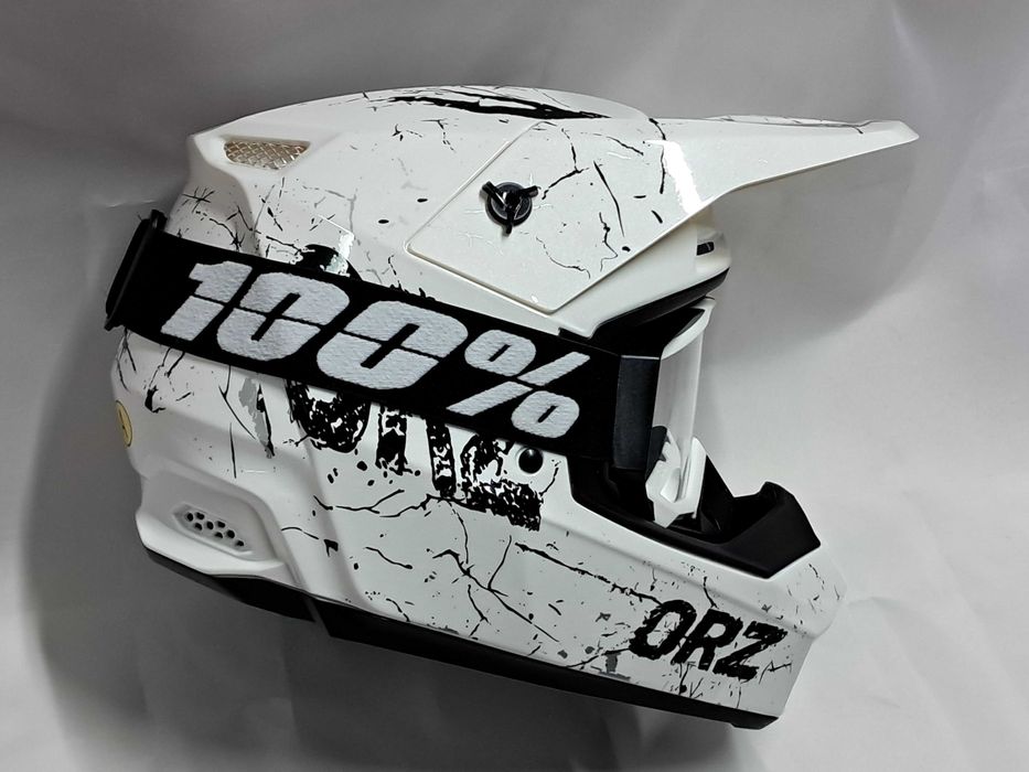 Мото шлем Full face Эндуро пит байк Winter white gloss c очками