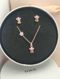 Komplet biżuterii z misiem różowe srebro vermei 925 z cyrkoniami