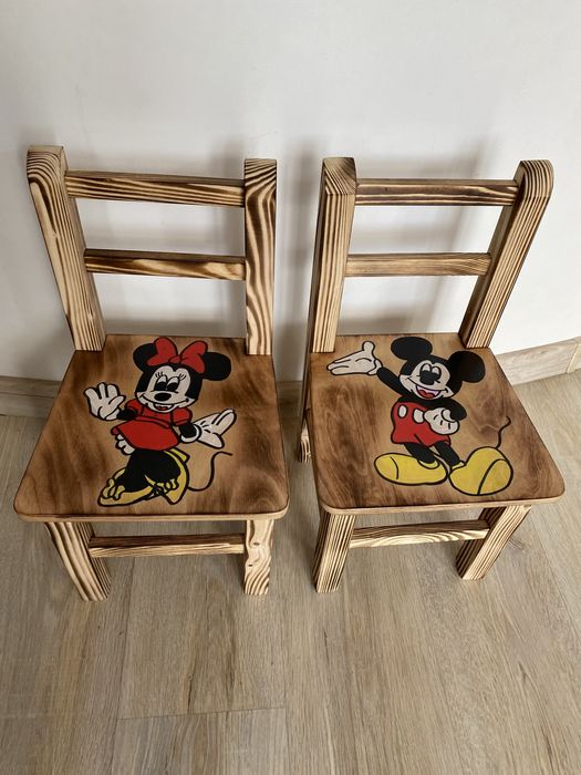 Krzesełko z oparciem drewniane dla dzieci myszka miki psi patrol