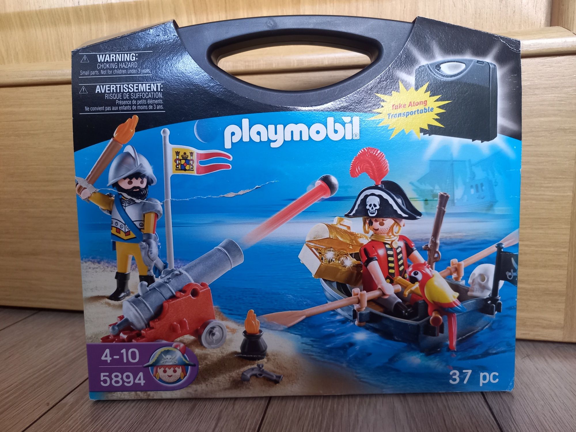 Playmobil Piraci 5894 Skrzynka: pirat z łódką, skarb, papuga, żołnierz