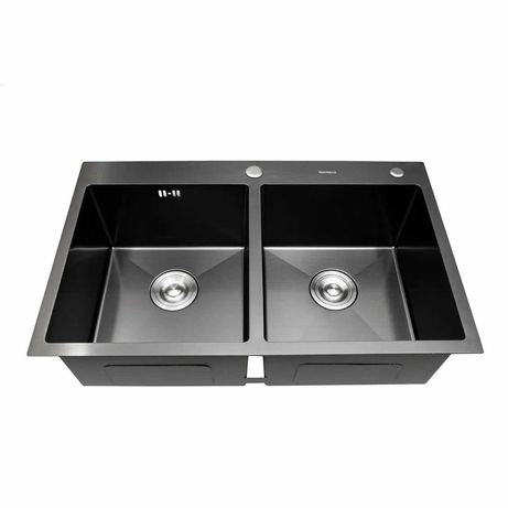 Подвійна кухонна мийка Platinum HANDMADE PVD чорна 7848на 2 чаші  (43)