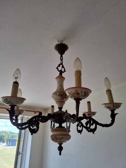 Żyrandol antyk ceramiczny, ręcznie malowany, styl retro z lat 50/60
