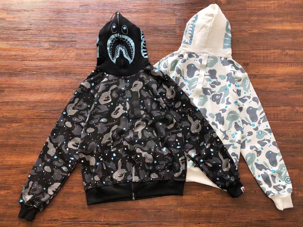 Bluza Z Kapturem Bape Shark A Bathing Ape Czarna/Biała