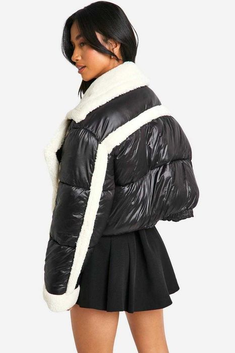 Boohoo kurtka ramoneska z wstawkami z kozuszka 44/46