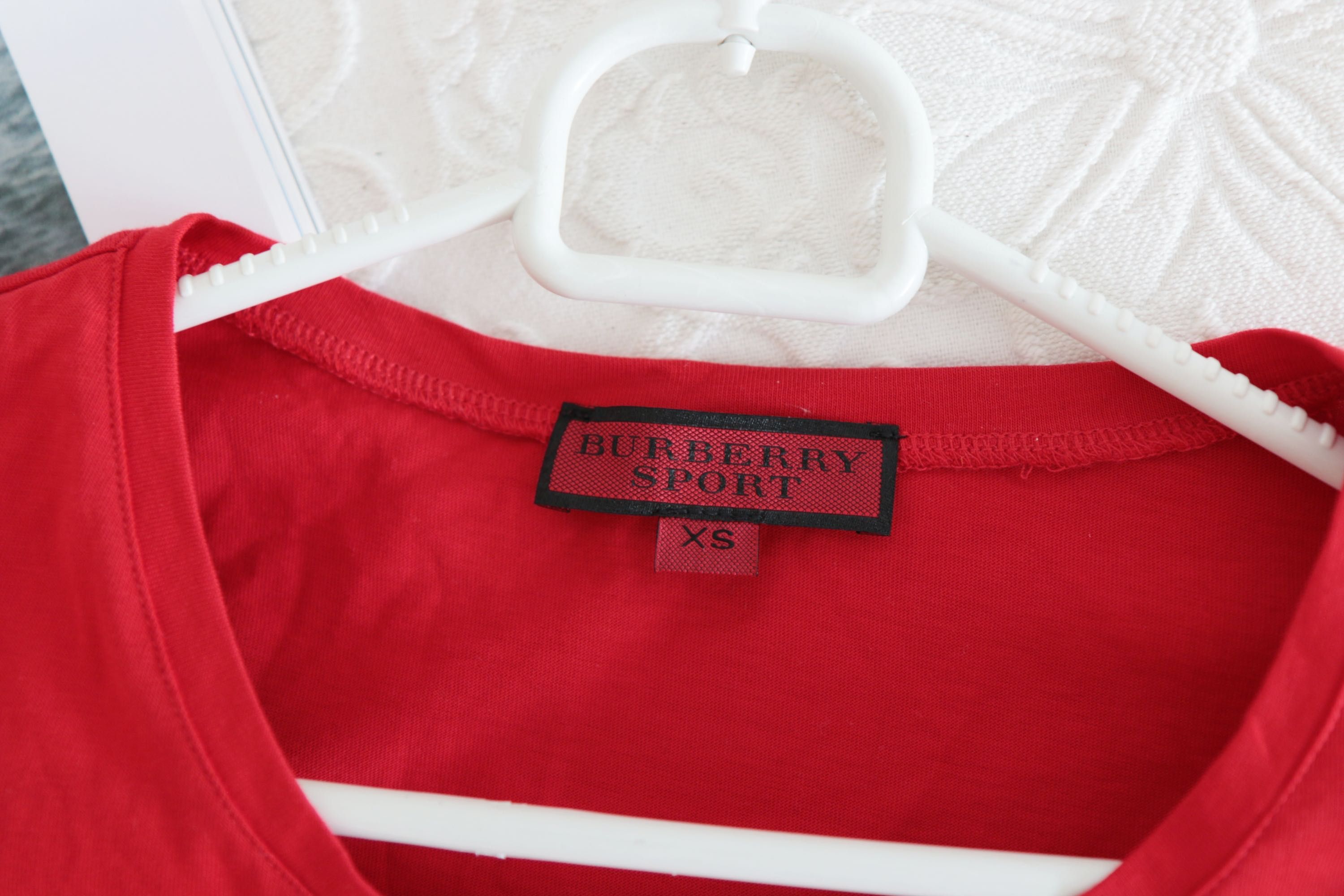 Czerwony t-shirt BURBERRY SPORT XS logowana koszulka bawełna