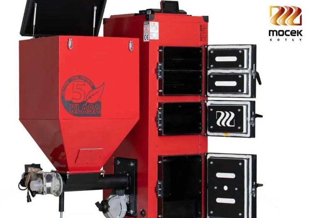 Kocioł ekogroszek, Pellet, drewno Mocek piec 5kl 20kW żeliwny podajnik