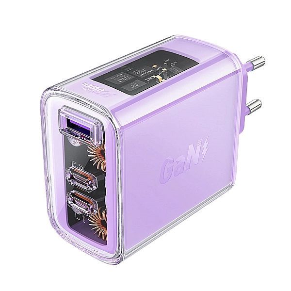Acefast ładowarka GaN 65w 3 porty (1xUSB, 2xUSB C) fioletowa (a45)