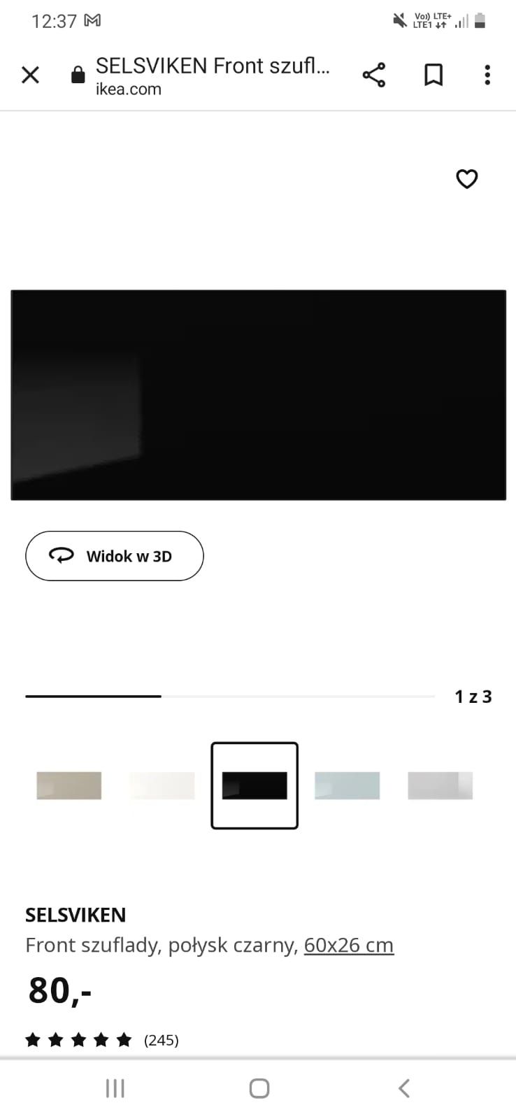 Ikea Besta front Selsviken 60x26 cm czarny połysk 5 szt