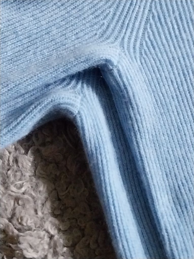 Prążkowany sweter męski jasnoniebieski kaszmir 100% XL