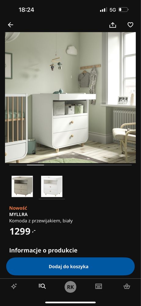 Komoda z nakładka na przewijak Ikea Myllra