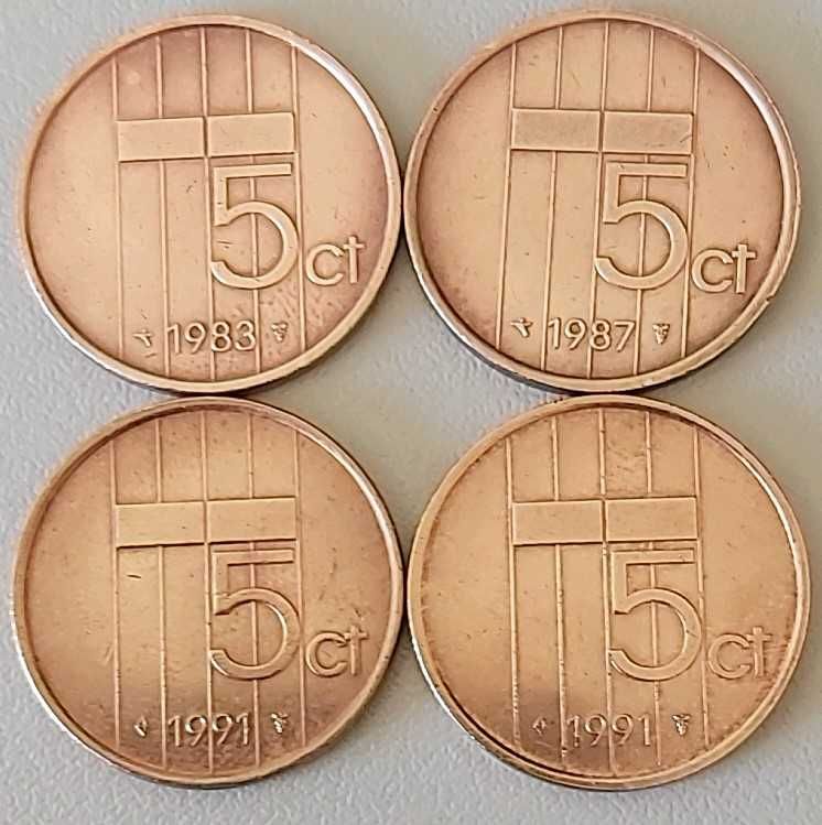 4 moedas de 5 Cêntimos  de 1983, 1987 e 1991  Beatriz  Países Baixos