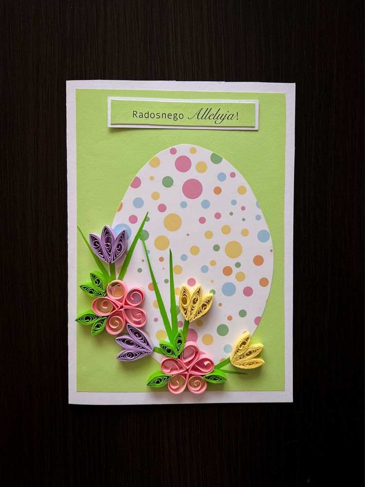 Kartka wielkanocna, ręcznie robiona, quilling, wielkanoc