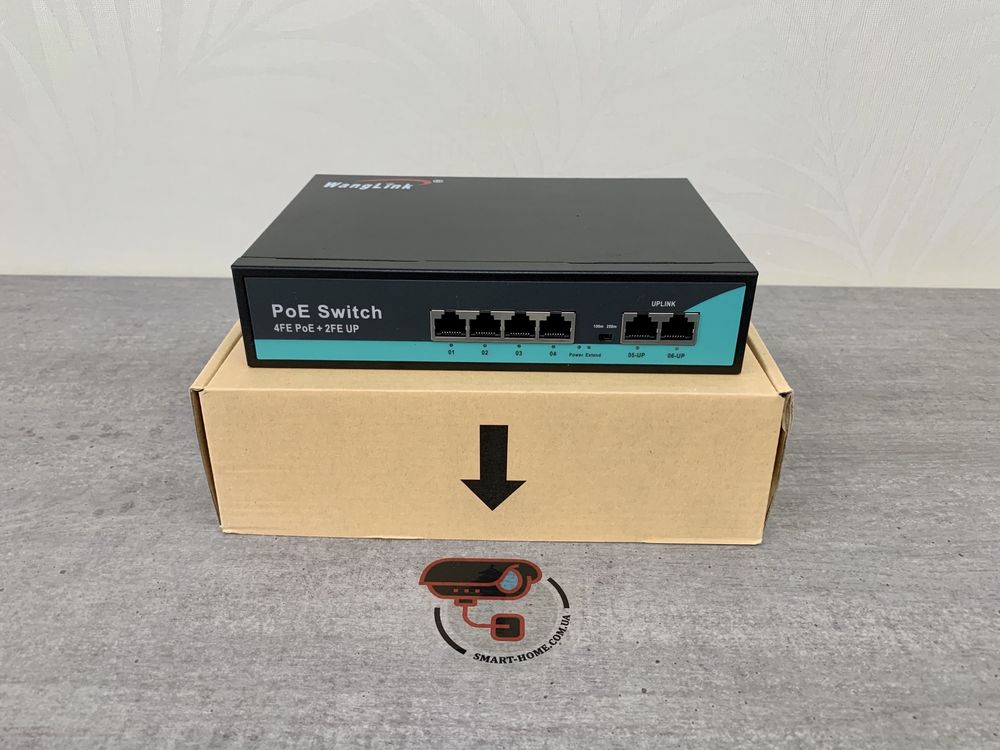ХІТ 6 портов PoE свич свитч коммутатор для ip видеонаблюдения 4 камери