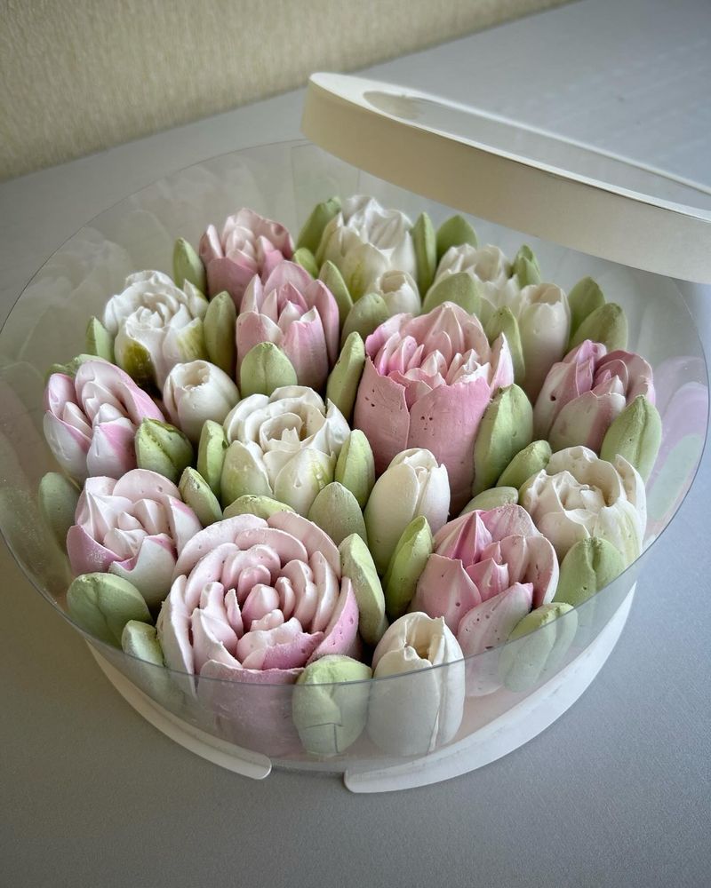 Зефірні тюльпани, зефірні квіти, зефірні букети. Коробочки подарункові