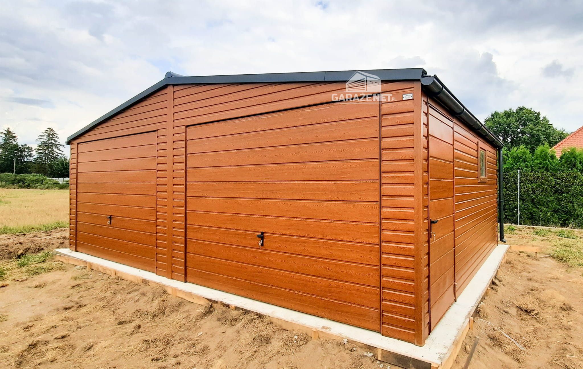 GARAŻ BLASZANY 7m x 6m Dwuspad 2 Brama Drzwi Drewnopodobny 7x6 GB235