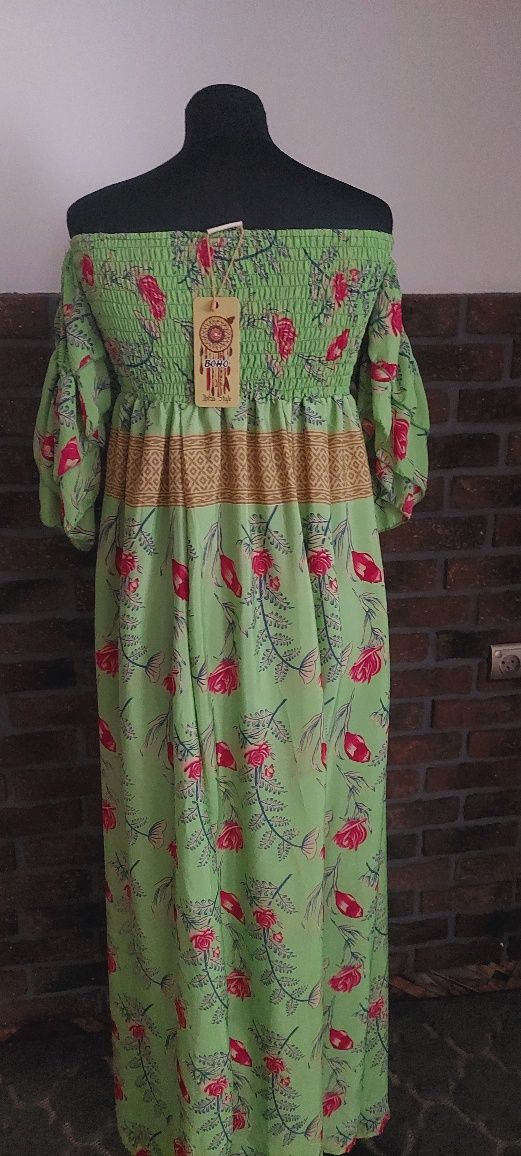 Sukienka jedwabna jedwab hiszpanka boho silk etno kwiaty indyjska I