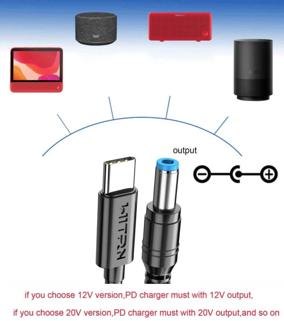 Кабель-тригер USB-C на DC 12V/15V/ 20V |WITRN | 1.2M / 2M / 3M | OПТ