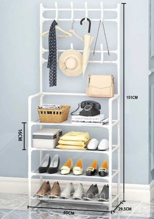 Напольная вешалка для одежды с полками для обуви , стойка для вещей