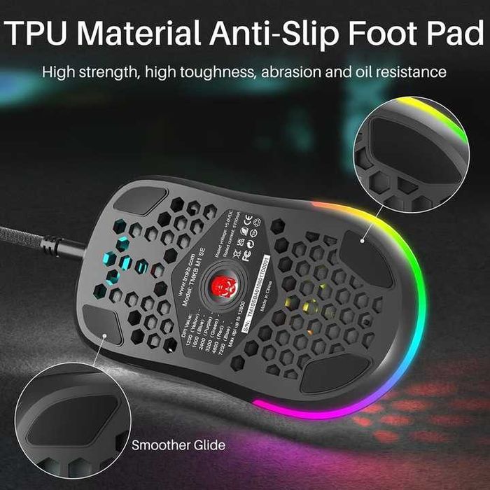 Mysz Gamingowa do Gier Podświetlana RGB Przewodowa TMKB M1 12800 DPI