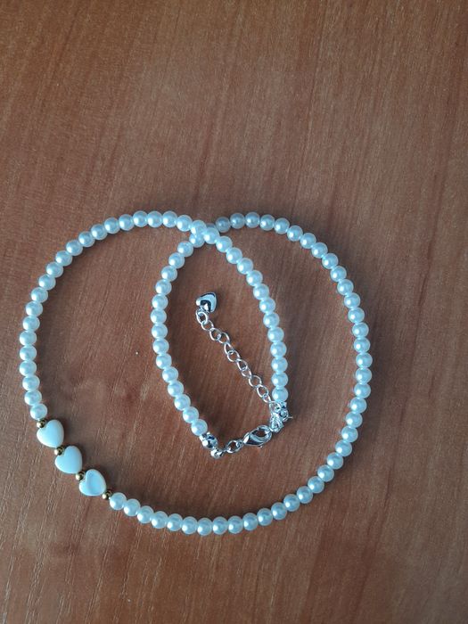 Кольє, чокер з перламутром та серцями, ручна робота