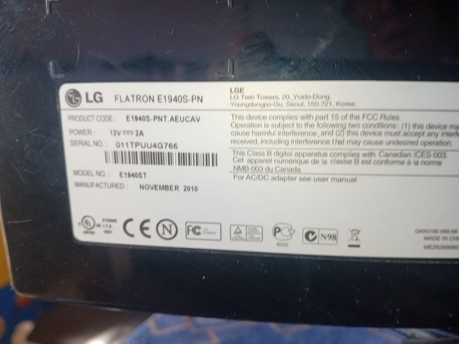 Monitor LG 20' Faltron E1940 led