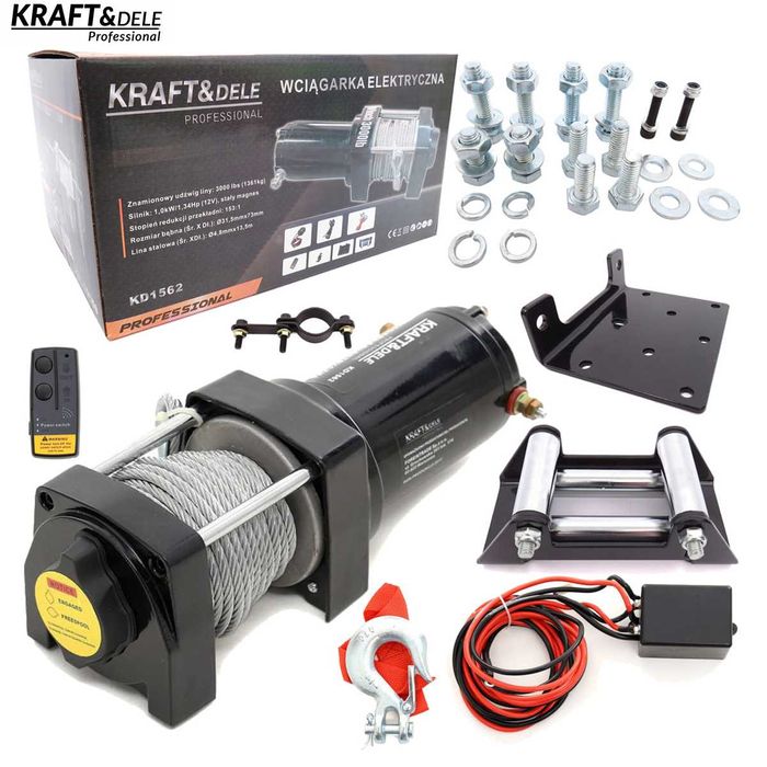 KRAFT&DELE Wciągarka Wyciągarka Linowa 1361kg 12v + Pilot KD1562