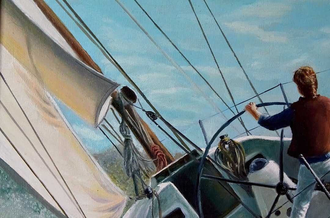 Картина маслом "Яхта". Морской пейзаж. Картина на холсте