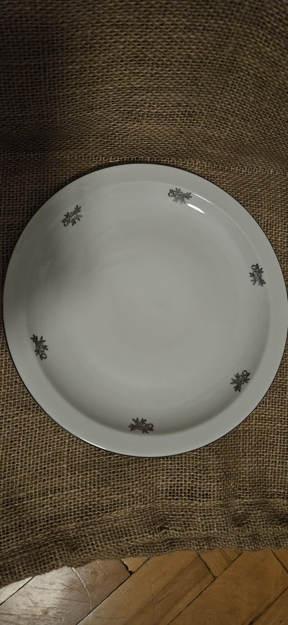 Talerze 5szt. porcelanowe WAWEL duże obiadowe płytkie srebrny kwiat
