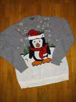 Szary sweterek świąteczny z Pingwinkiem i dzwoneczkiem L