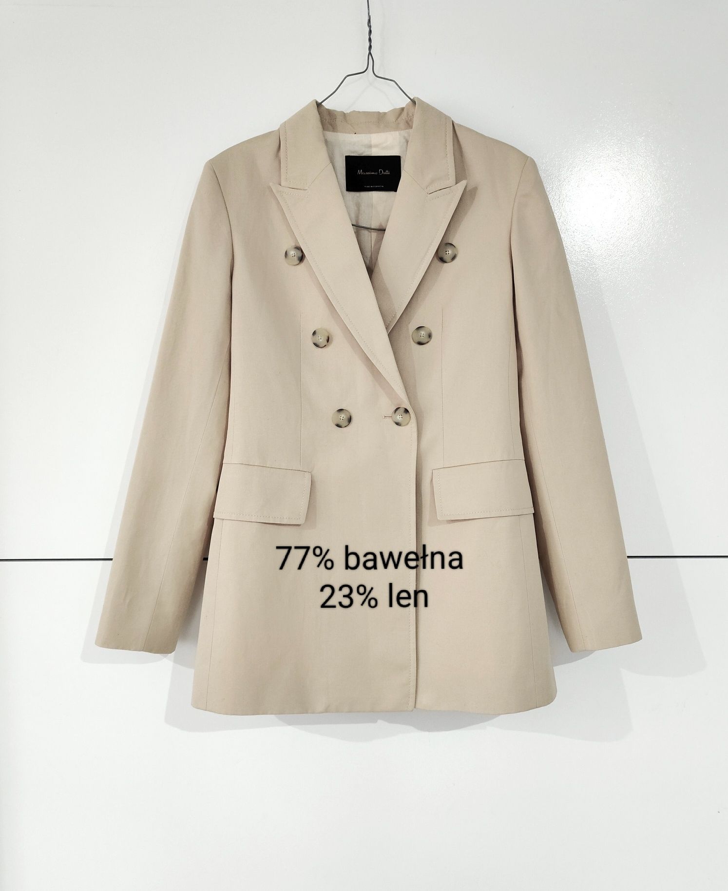 Marynarka Massimo dutti 34 XS beżowa kremowa bawełniana lniana