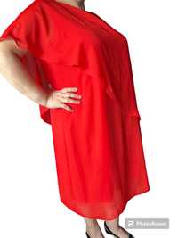Sukienka asymetryczna czerwona, idealna na wyjście, rozmiar 52
