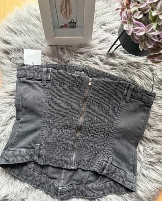 Top gorsetowy Zara damski gorset zapinany jeans szary wiosenny L /40