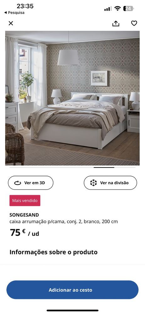 Cama casal SONGESAND + ripas madeira LUROY