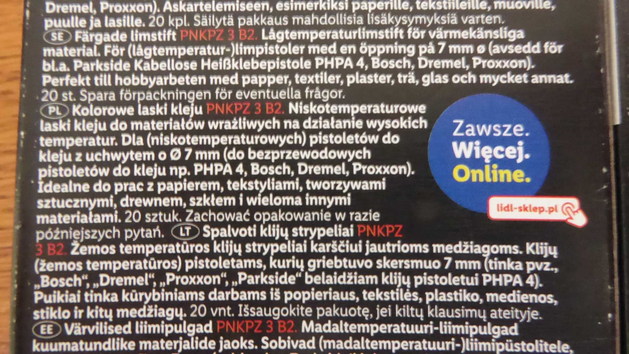 Nowy, pistolet do kleju PARKSIDE PNKP 105 B1 + 40 lasek kleju 7mm.