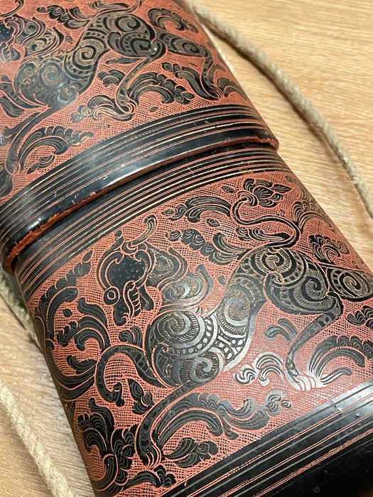 Unikat! Stara lakierowana torba bambusowa orientalny antyk z Azji