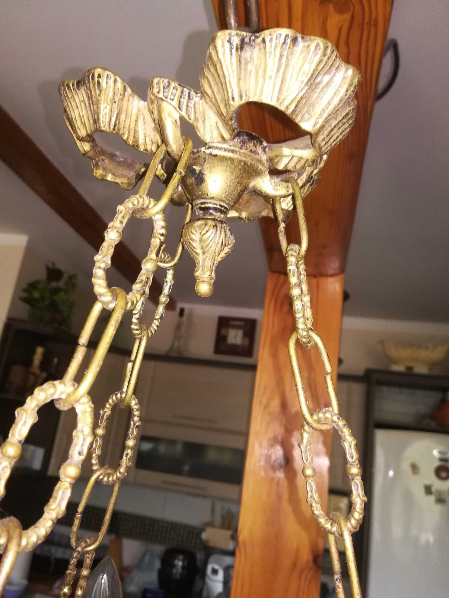 Piękny zadbany figuralny żyrandol - lampa z brązu.