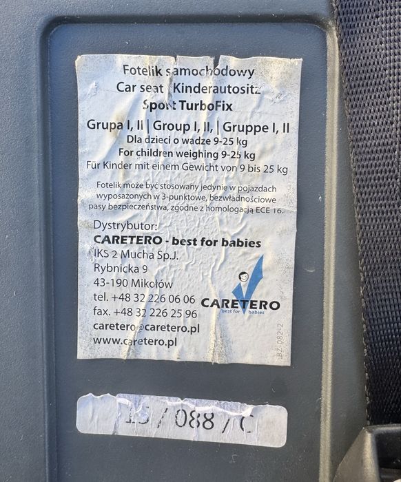 Автокрісло група 1-2, 9-25кг Caratero Sport TurboFix Isofix