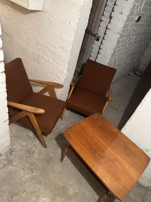 Fotele prl pychała + stolik patyczak kasowy