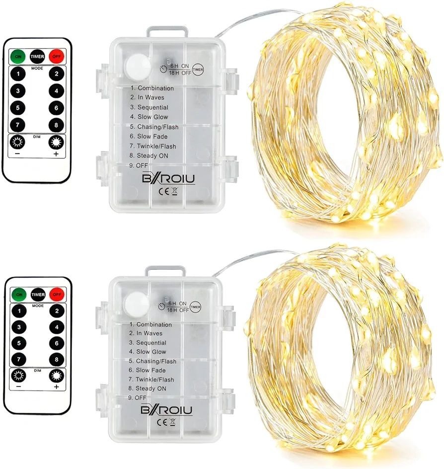 BXROIU diody LED, srebrny drut, mikro łańcuch świetlny, zasilanie bate